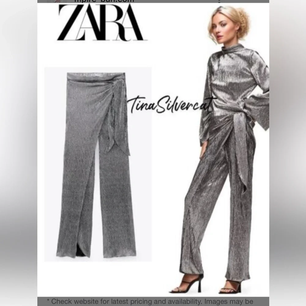 Zara Metallic Silver Wrap Pants - Picture 2 of 16
